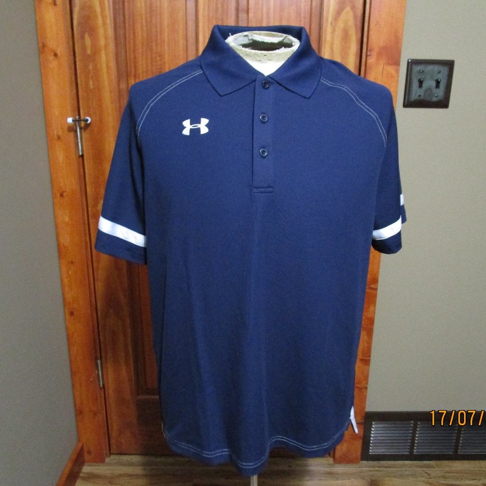 Under Armour Mens Large Loose fit Navy Polo w/white trim